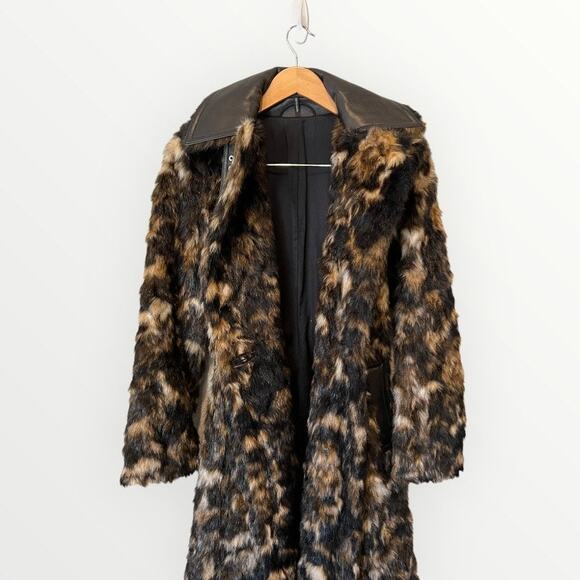 HELMUT LANG Tortoise Faux-fur Shawl-collar Belted Coat Size Small - Picture 10 of 16